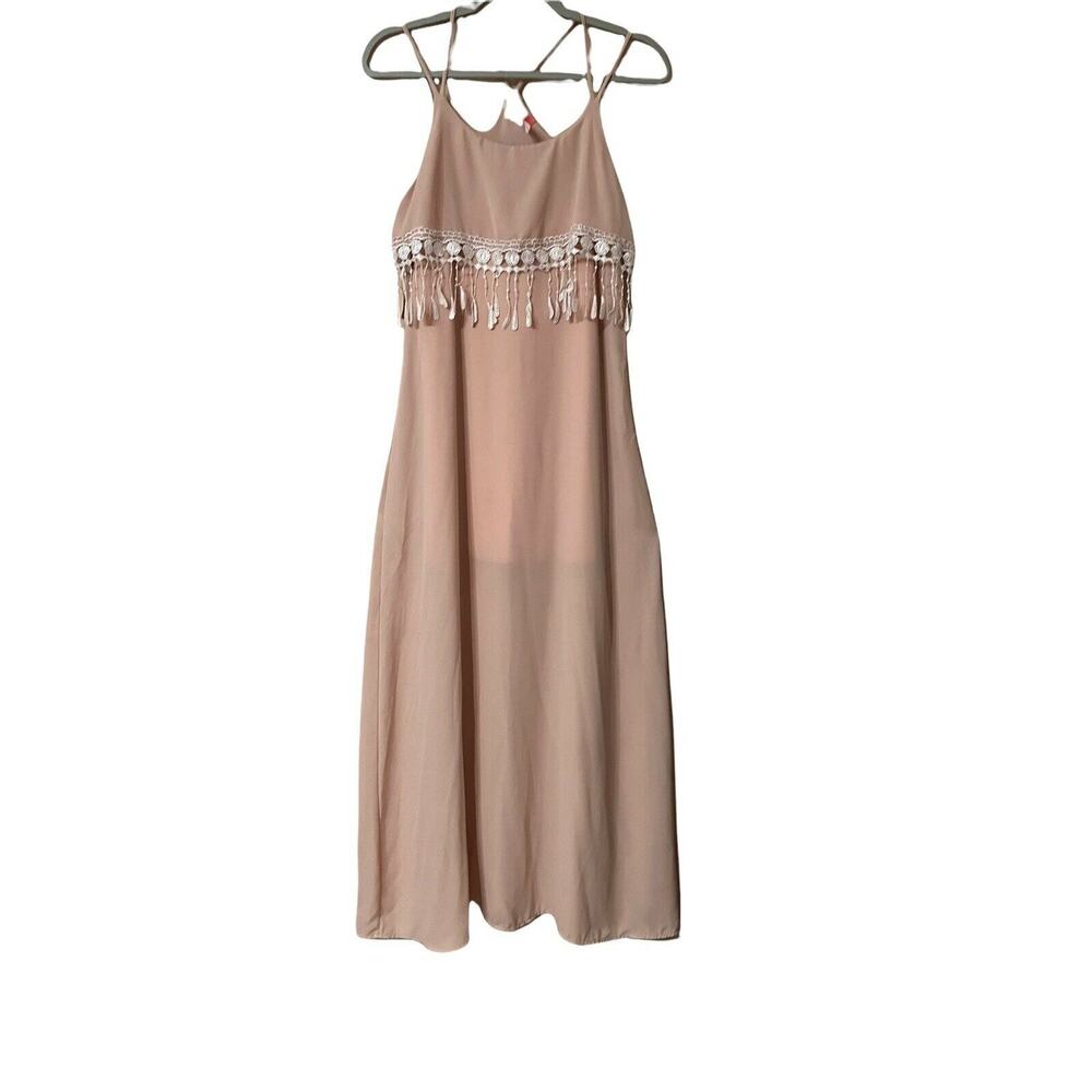 Peach Royal Pink orange Casual maxi long Dress sz small halter neck